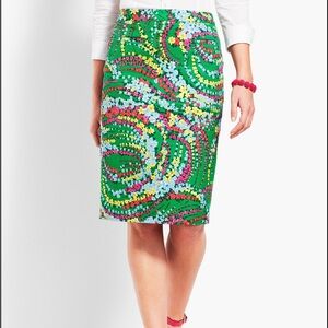 Talbots Green Floral Pencil Skirt pink yellow blue flowers women’s size 8 office